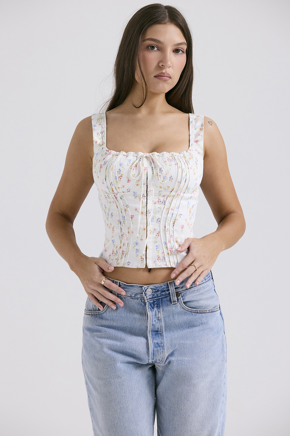 Chicca White Posy Print Top