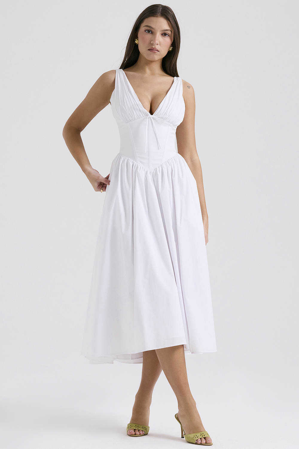 Emmelina White Cotton Corset Sundress