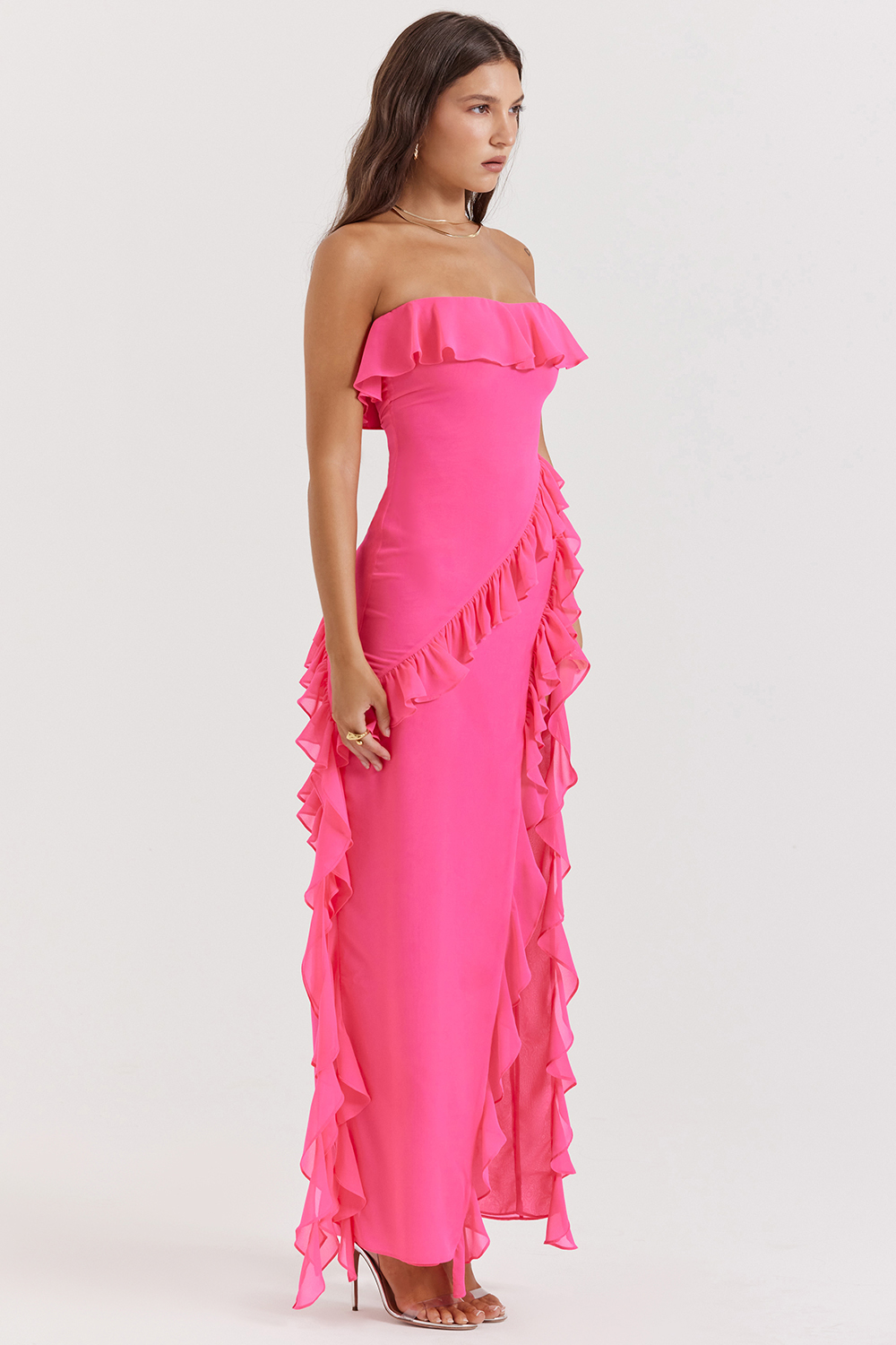 Sarina Fuchsia Ruffle Maxi Dress