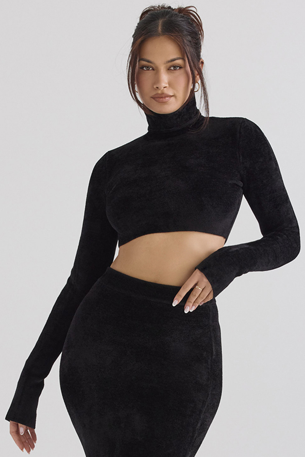 Suri Black Chenille Cropped Top - SALE