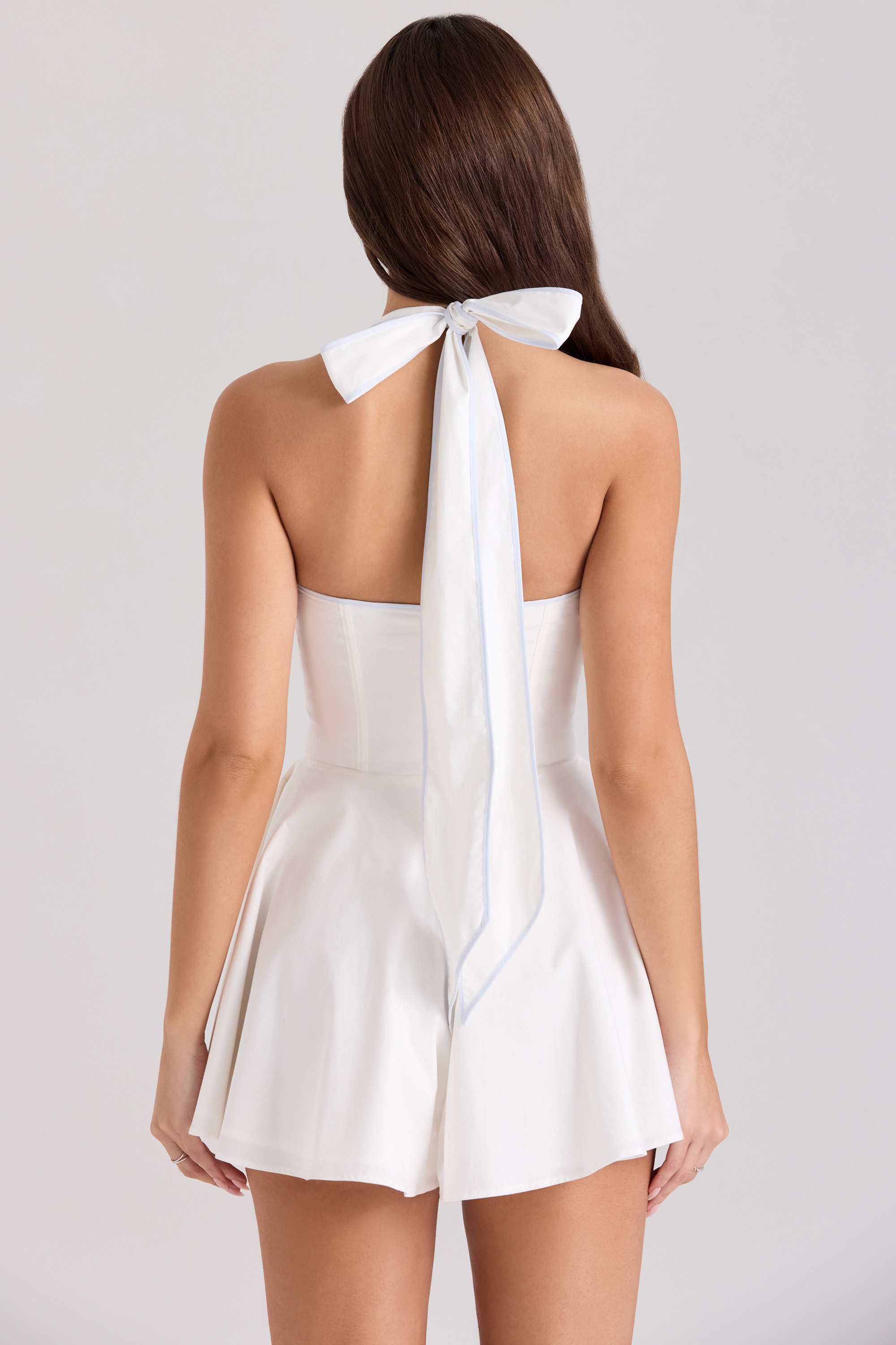 Eleanor White Cotton Halter Neck Playsuit