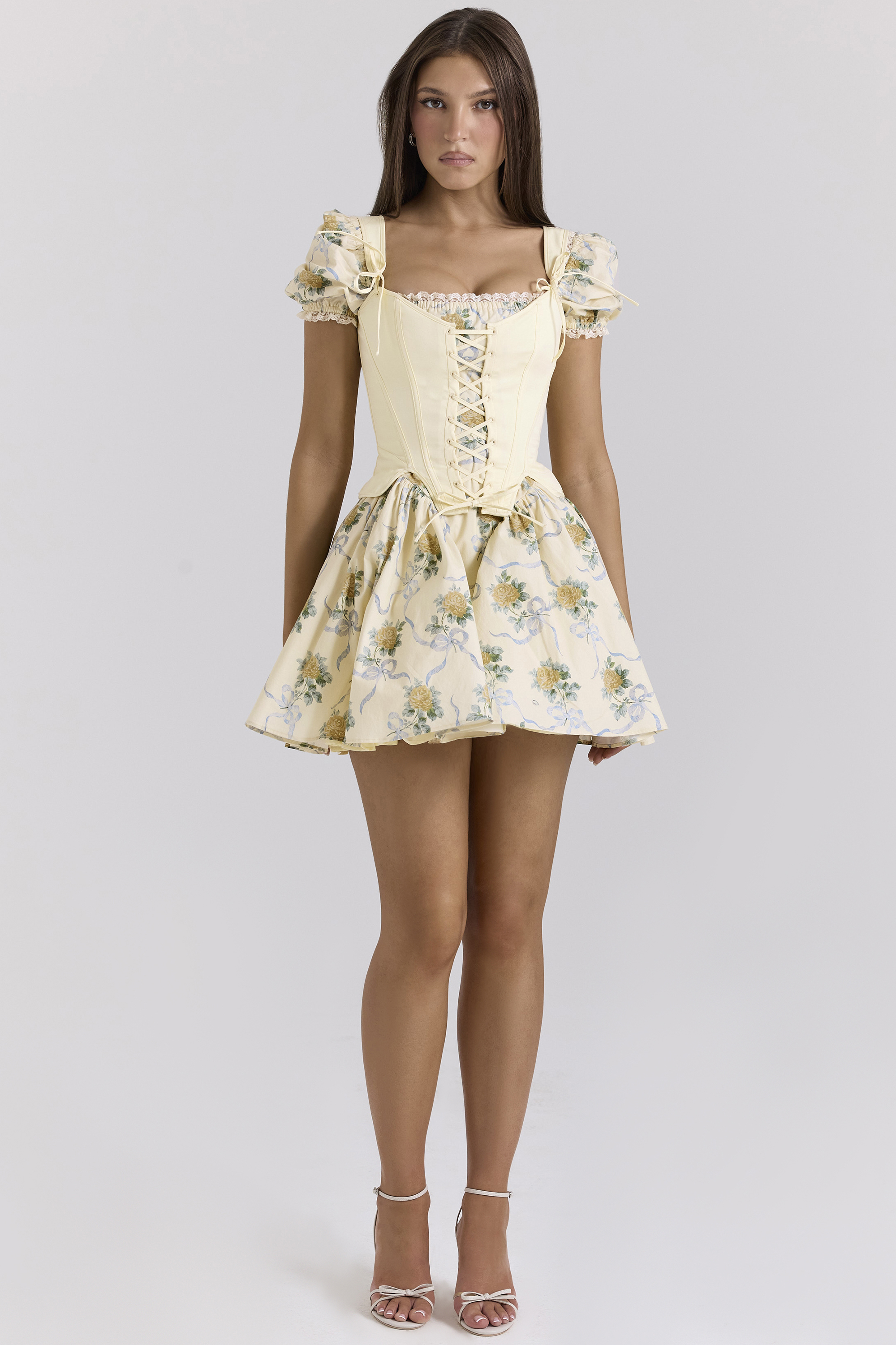 Callie Lemon Rose Print Reversible Cotton Corset Top