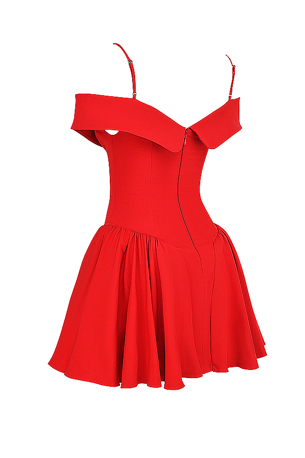 Elida Scarlet Off Shoulder Mini Dress