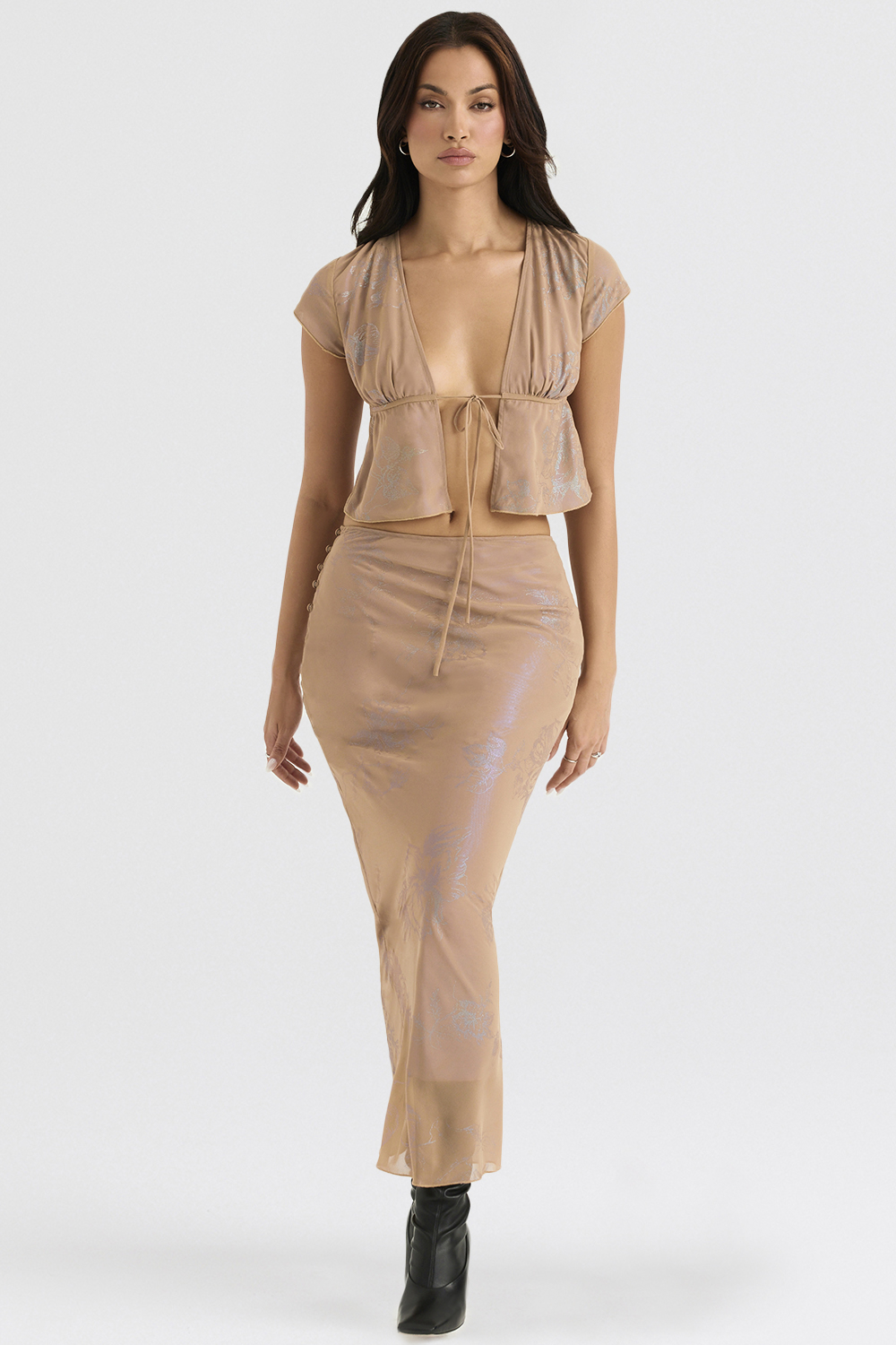 Dyana Shimmer Cafe Au Lait Bias Cut Maxi Skirt