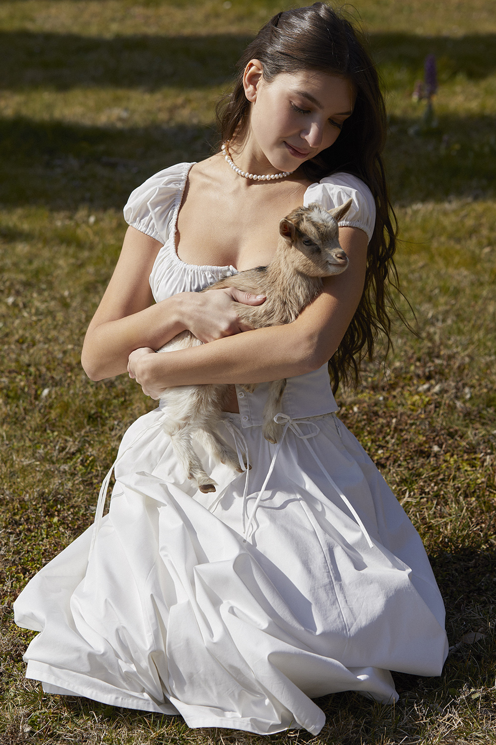 Cora White Gathered Midi Skirt