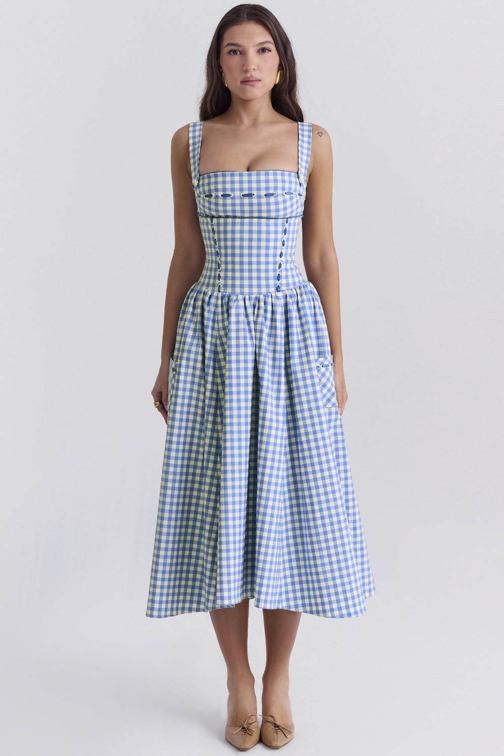 Vivien Regatta Blue Gingham Midi Sundress