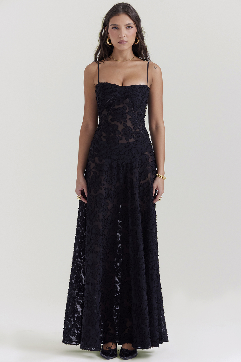 Seren Black Floral Lace Back Maxi Dress