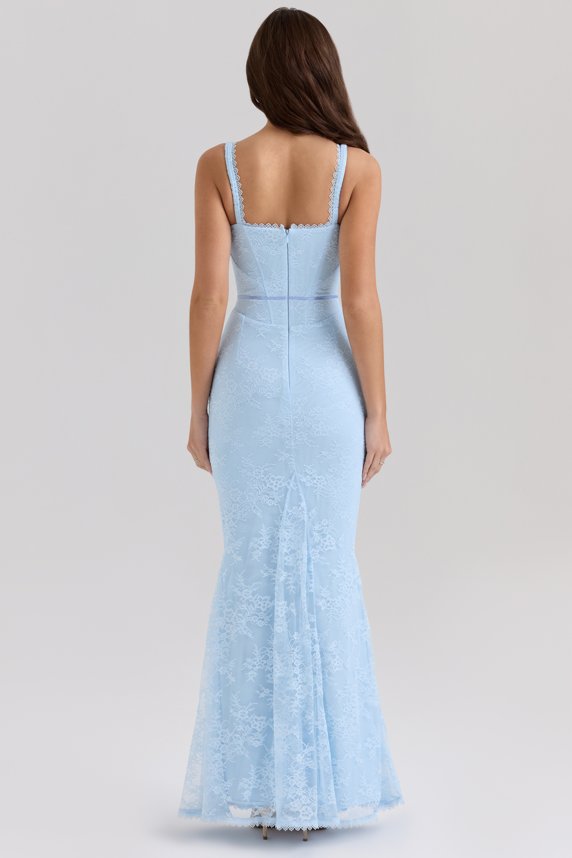 Sarai Blue Lace Godet Maxi Dress