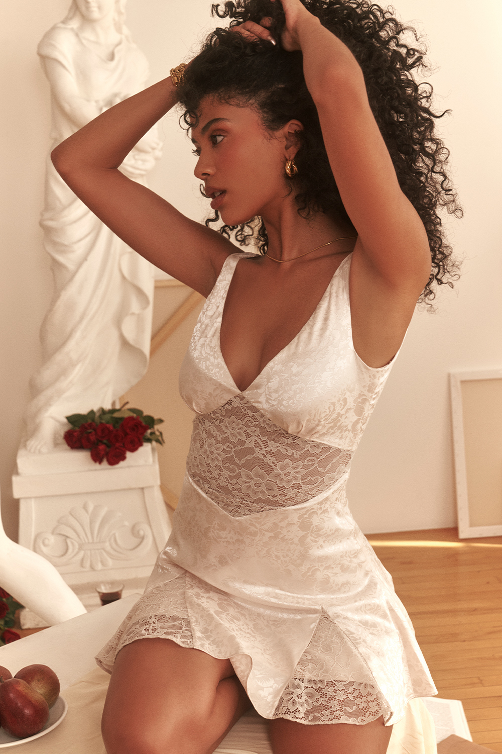 Mistress Rocks Cream Satin & Lace Mini Dress - SALE