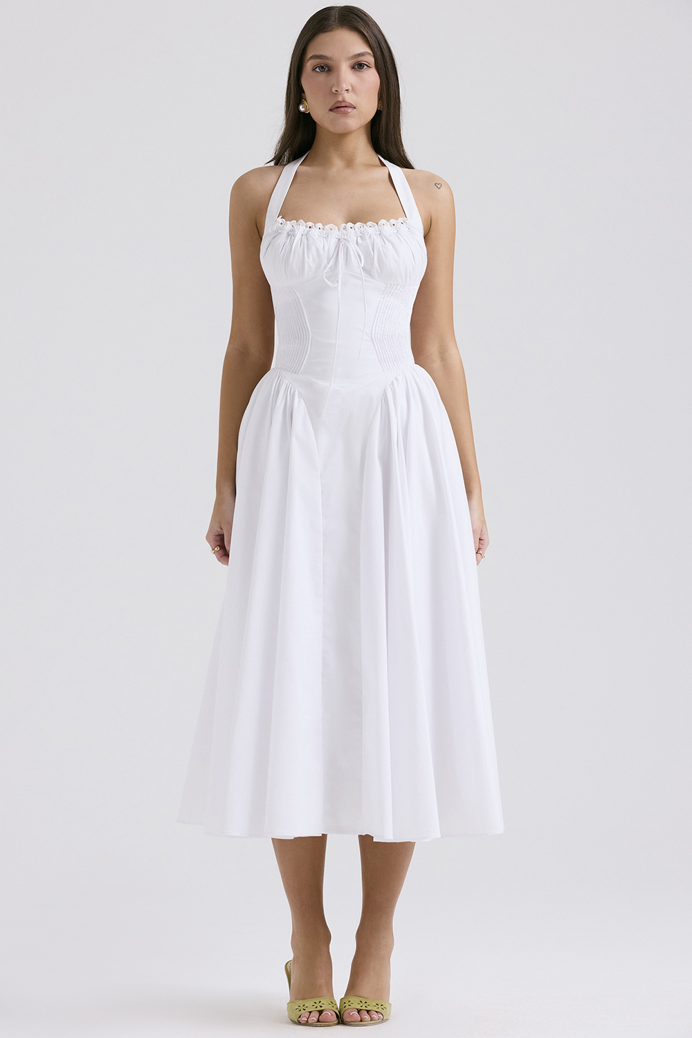 Adabella White Cotton Halter Sundress