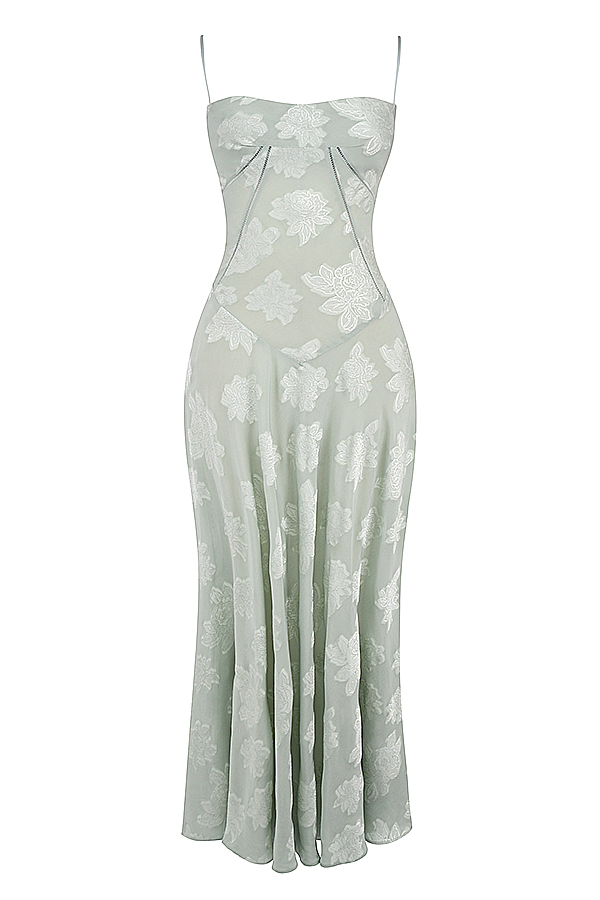 Seren Pistachio Floral Lace Back Maxi Dress