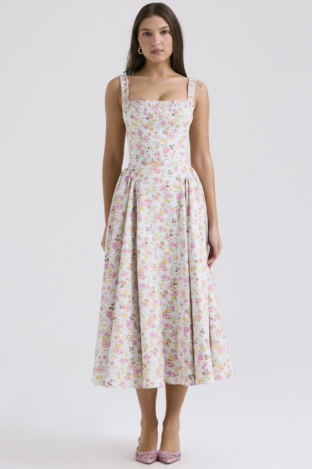 Dorothy Pale Blue Meadow Print Cotton Midi Sundress