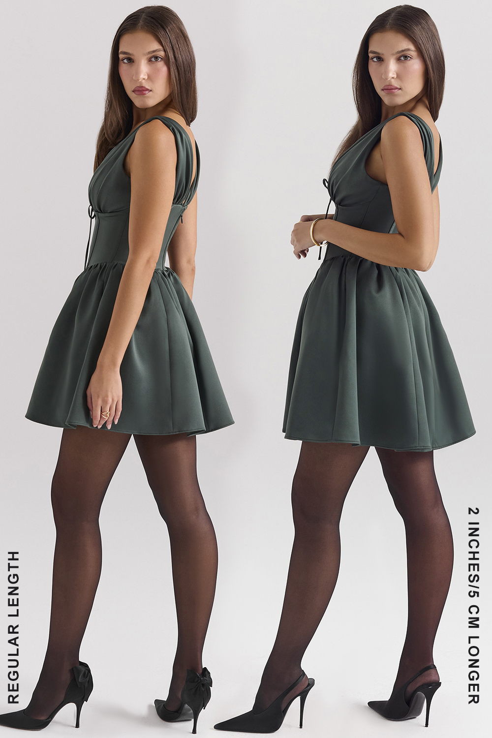 Emmeliette Forest Green Satin Mini Dress