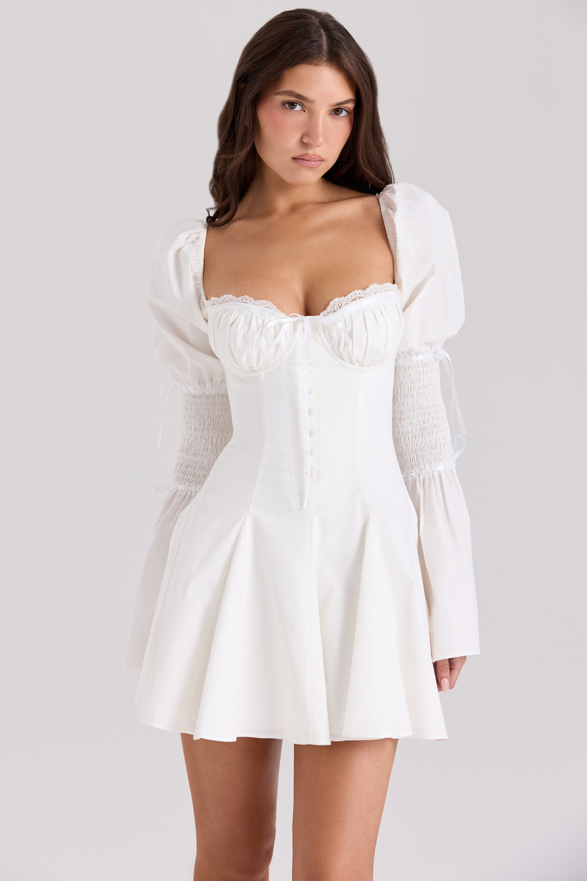Ellerie White Cotton Flute Sleeve Mini Dress