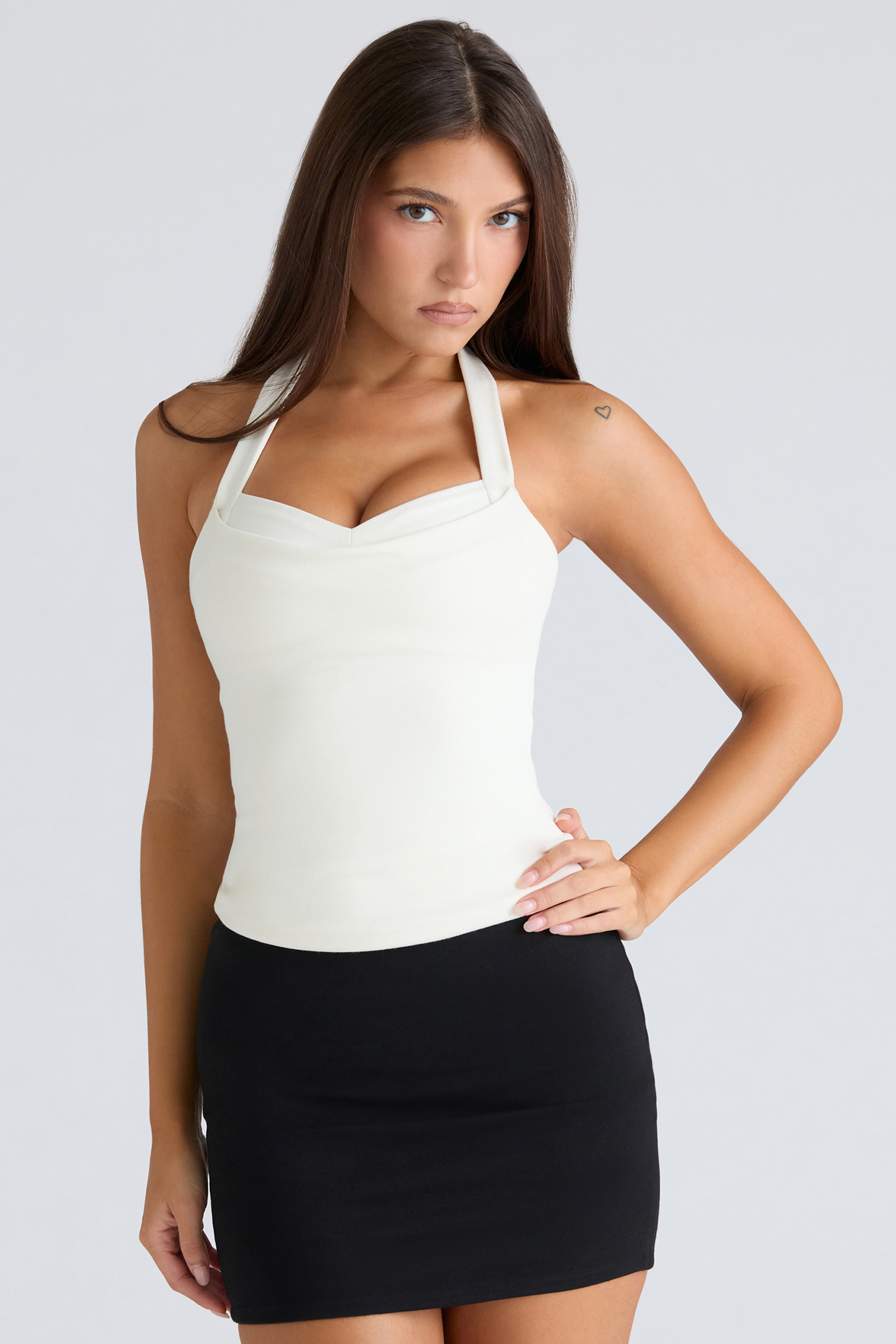 The Peekaboo Ivory Halter Neck Corset Top