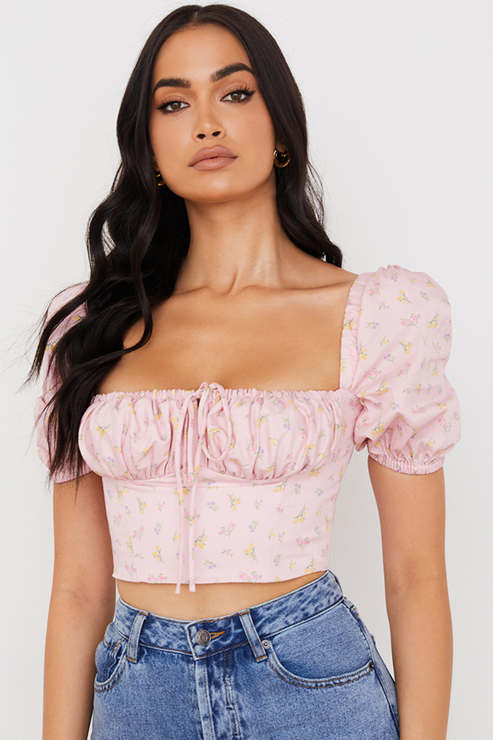 Arianna Pink Floral Puff Sleeve Corset