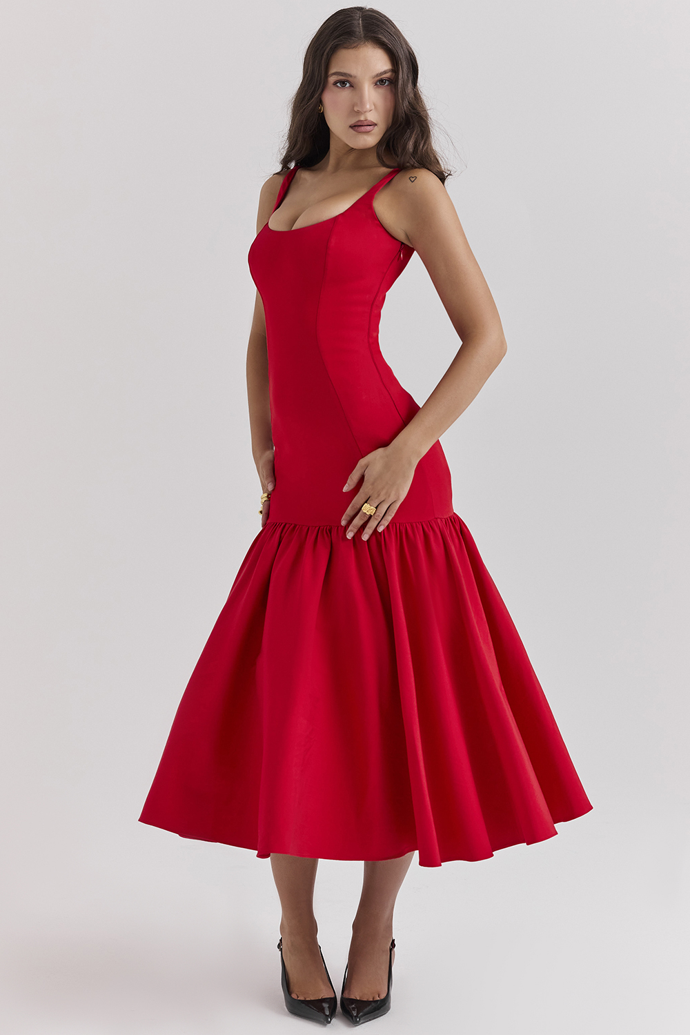 Amore Scarlet Dropped Waist Midi Dress