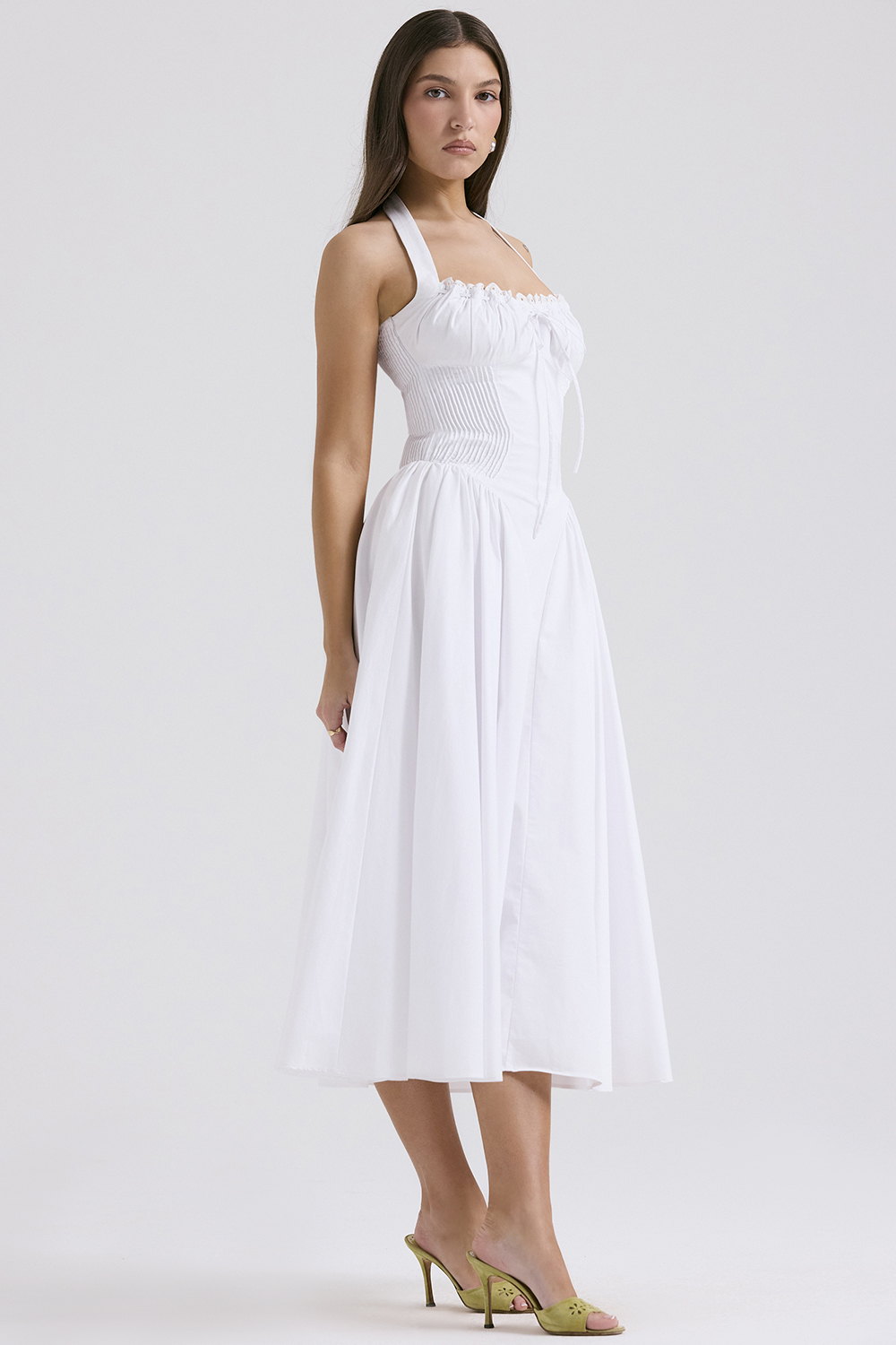Adabella White Cotton Halter Sundress