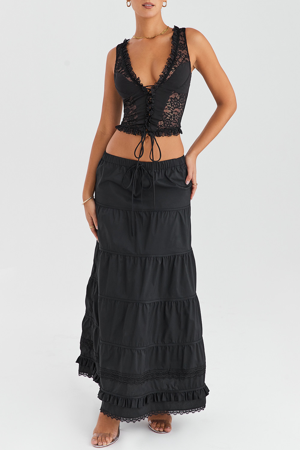 Mistress Rocks Black Panelled Maxi Skirt - SALE