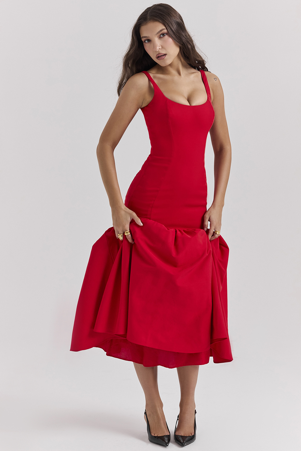 Amore Scarlet Dropped Waist Midi Dress