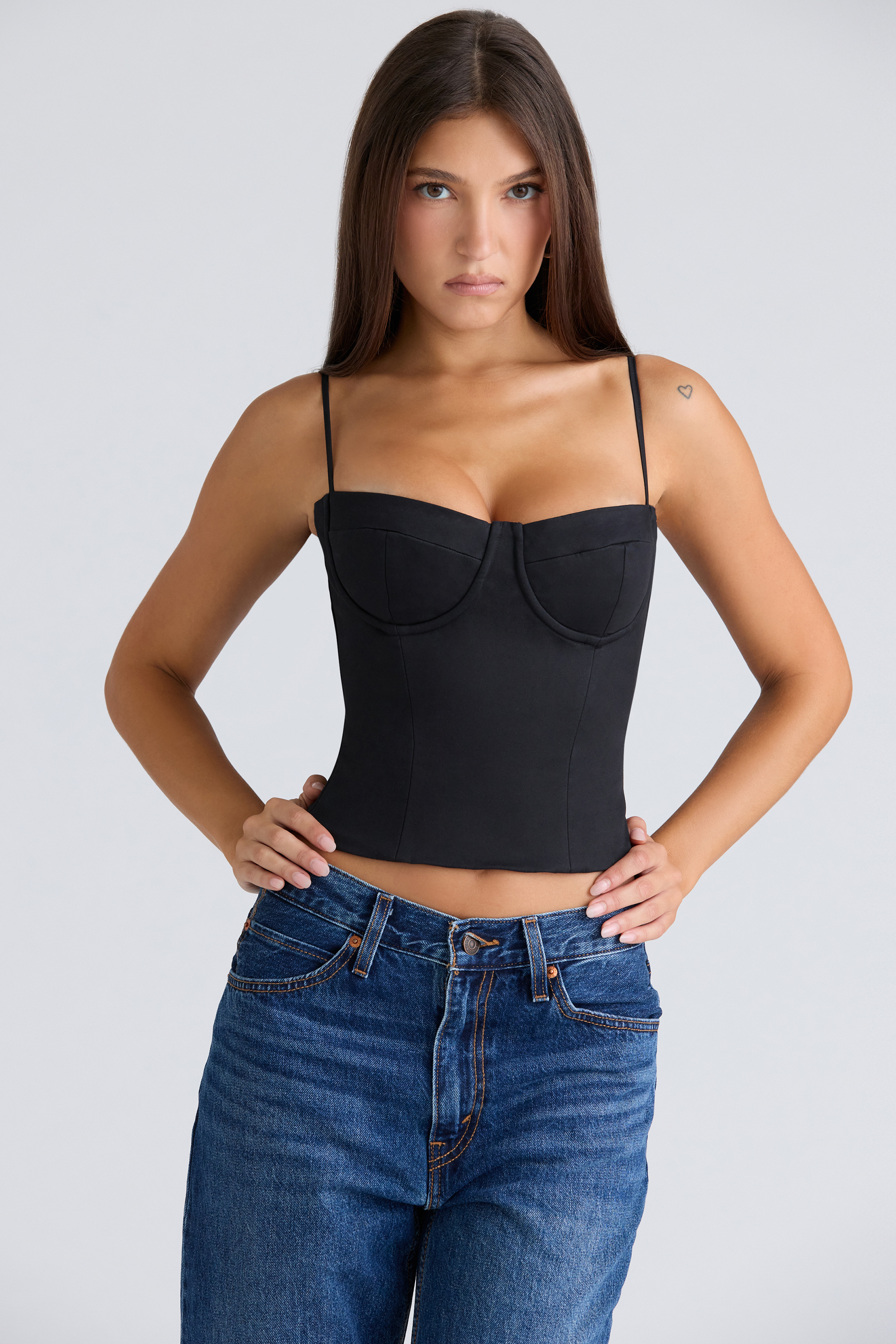 Samaria Black Stretch Twill Cupped Corset Top