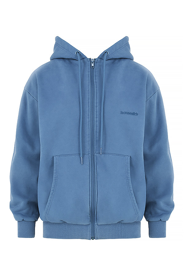 Storm Azure Cotton Fleece-Back Zip Through Hoodie