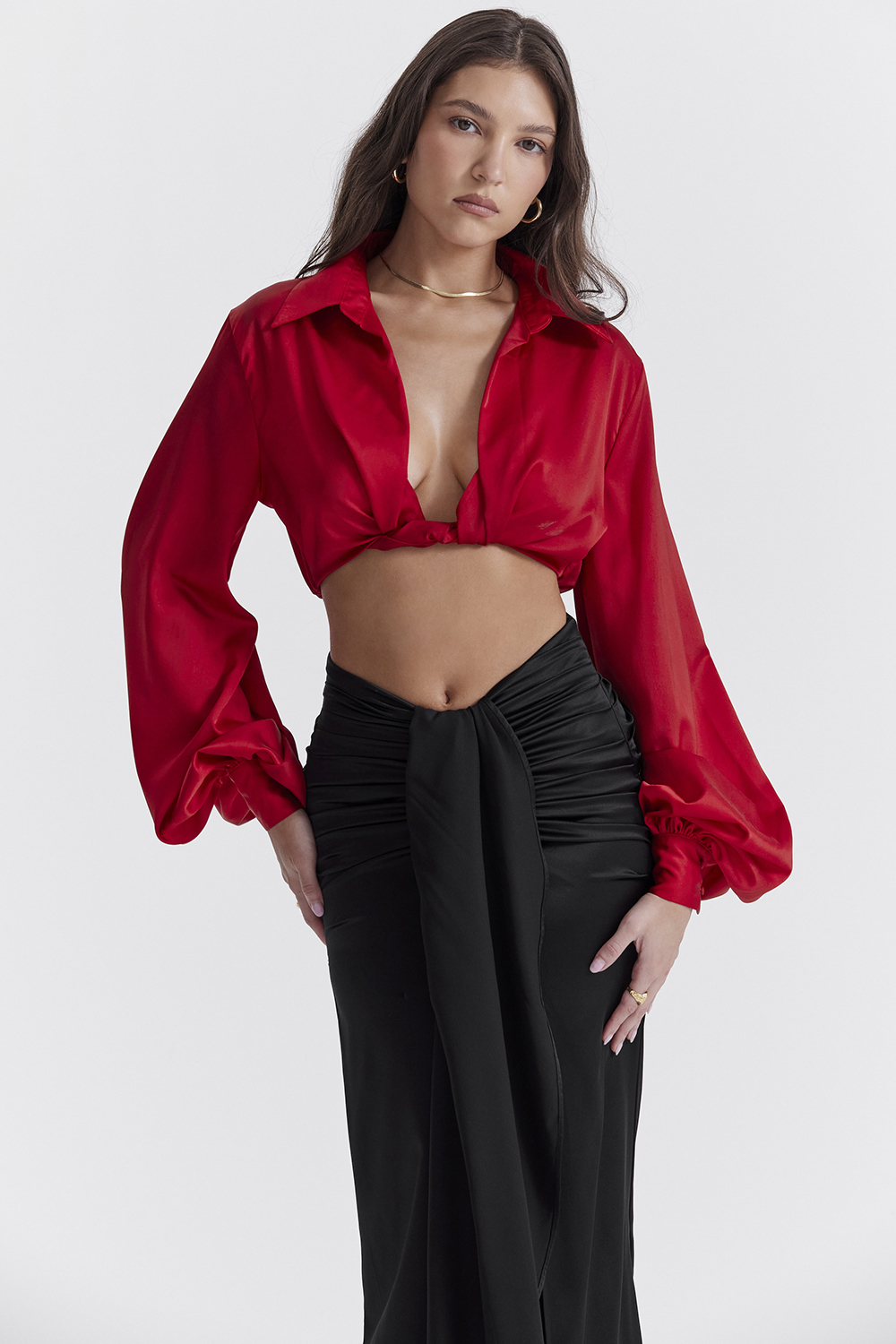 Laraine Cherry Silk Blouson Top