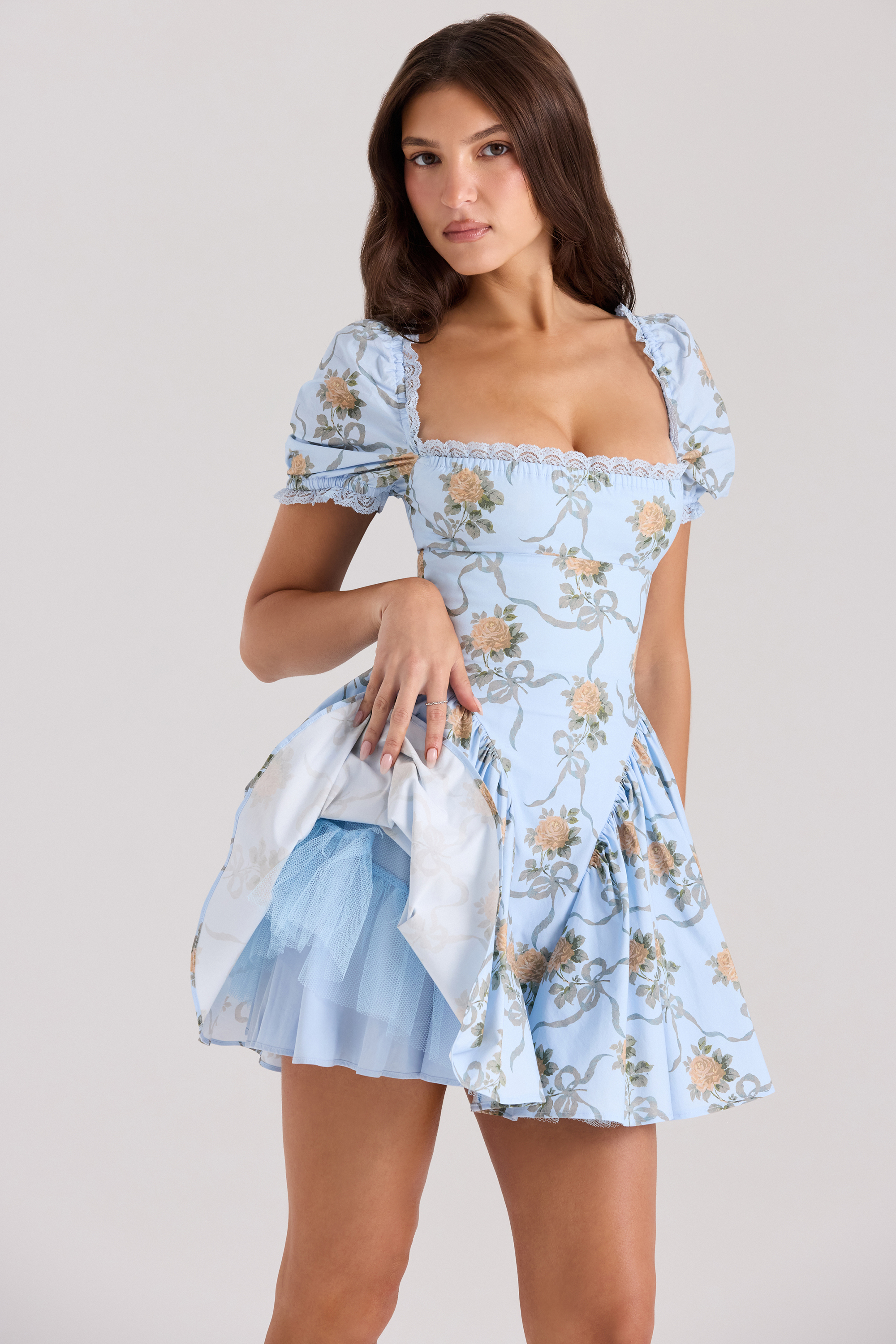 Rosie Blue Rose Print Cotton Mini Dress