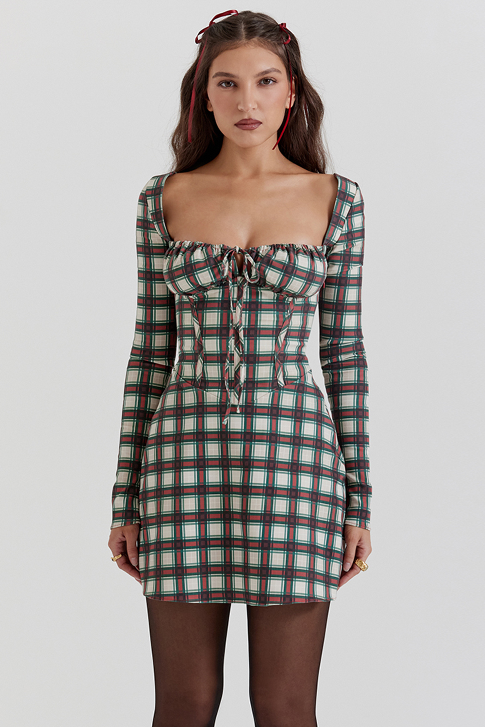 Malika Red Tartan Corset Mini Dress