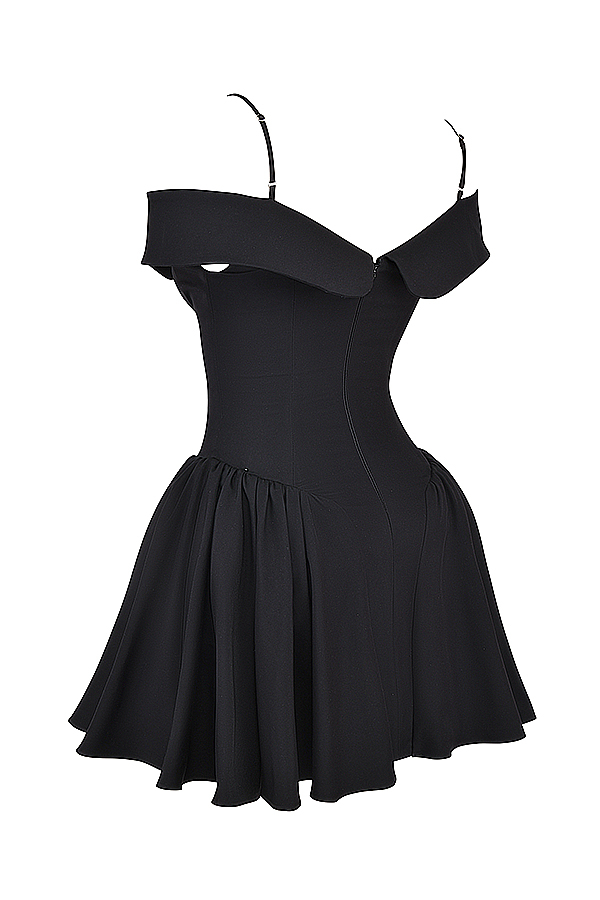 Elida Black Off Shoulder Mini Dress