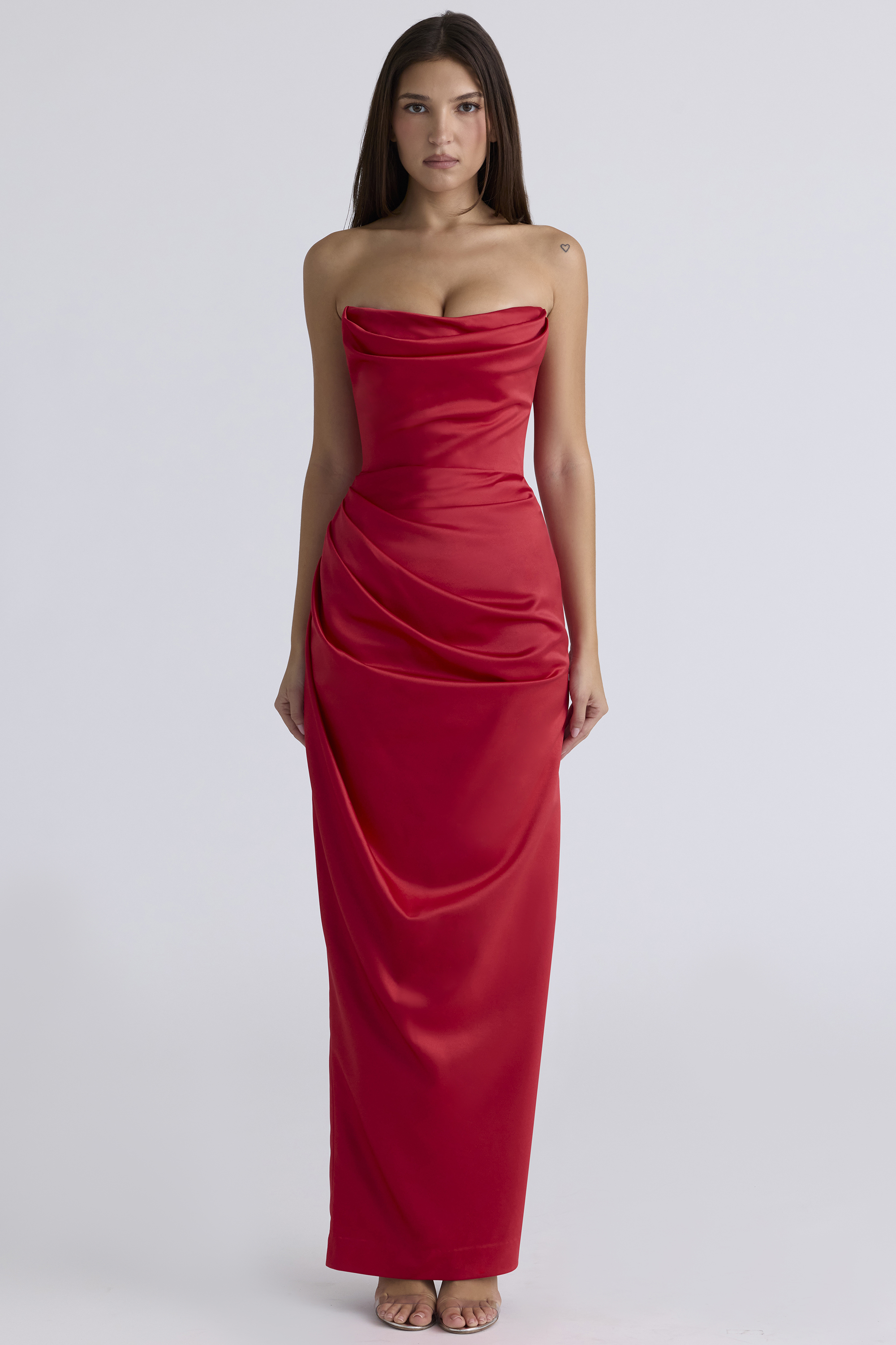 Adrienne Scarlet Satin Strapless Gown