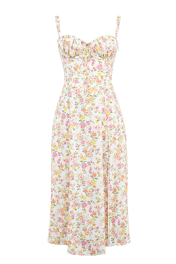 Carmen Ivory Meadow Print Cotton Bustier Sundress