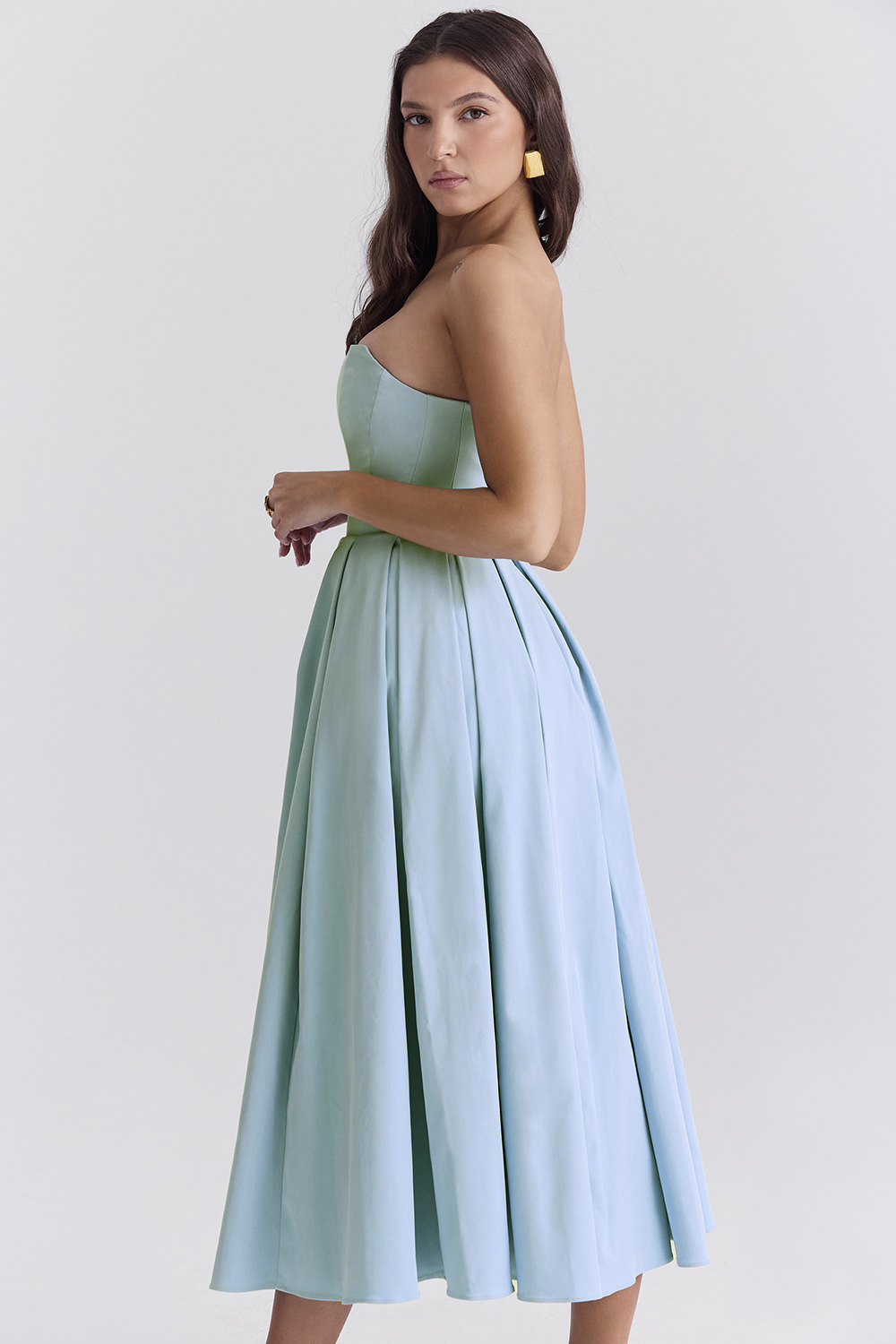 Audrey Tuscan Blue Strapless Midi Sundress