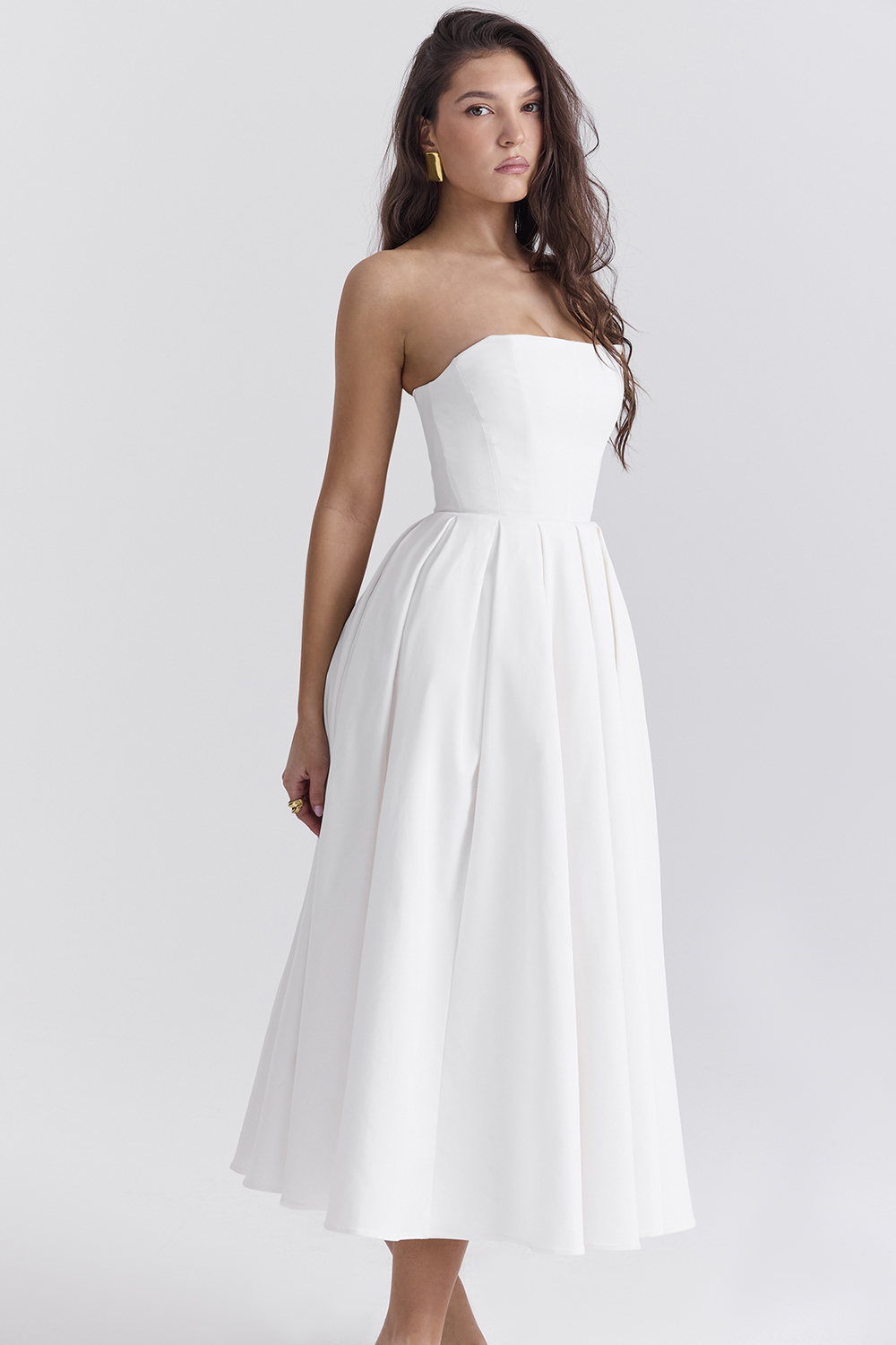 Audrey White Strapless Midi Sundress