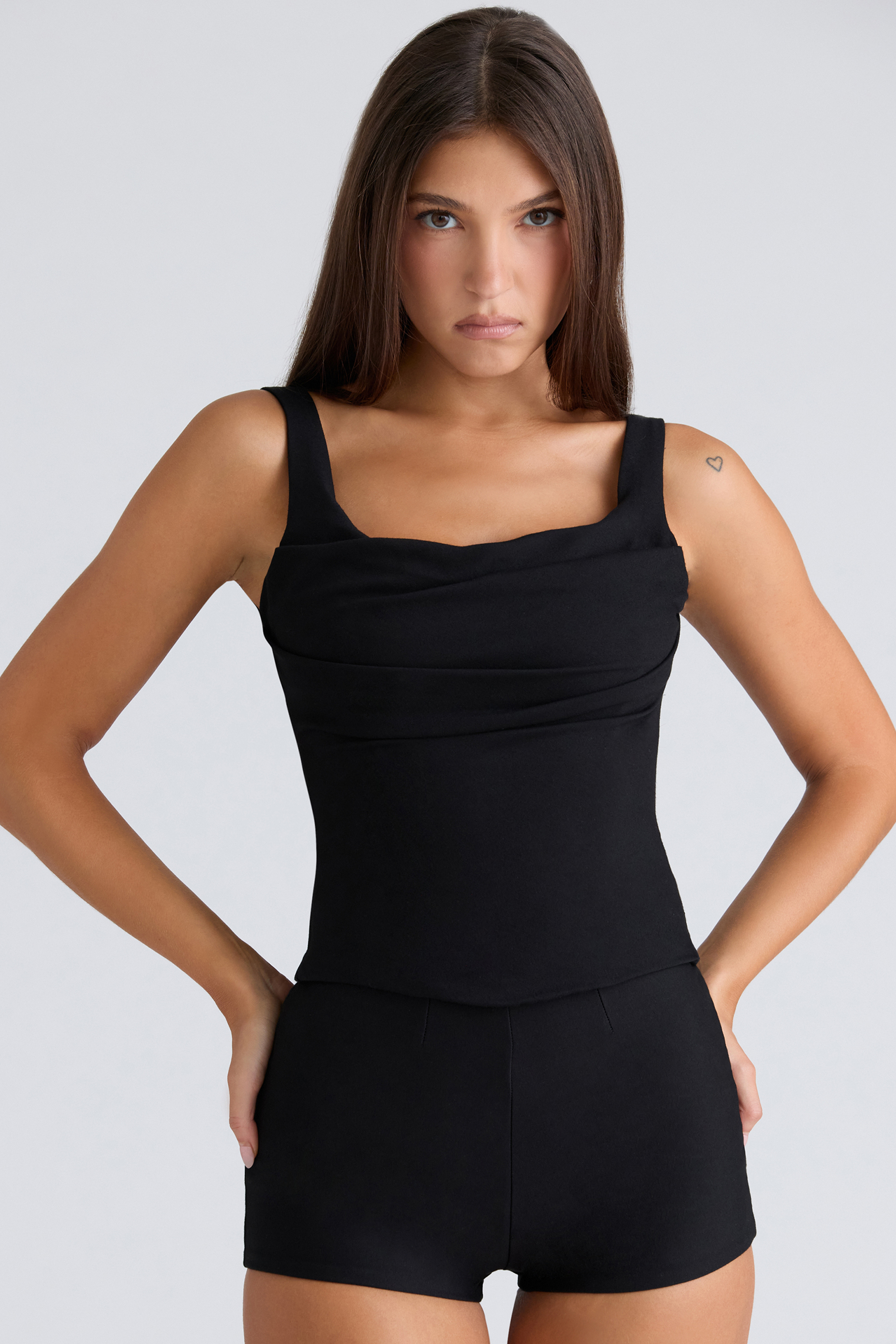 The Drape Neck Black Corset Top