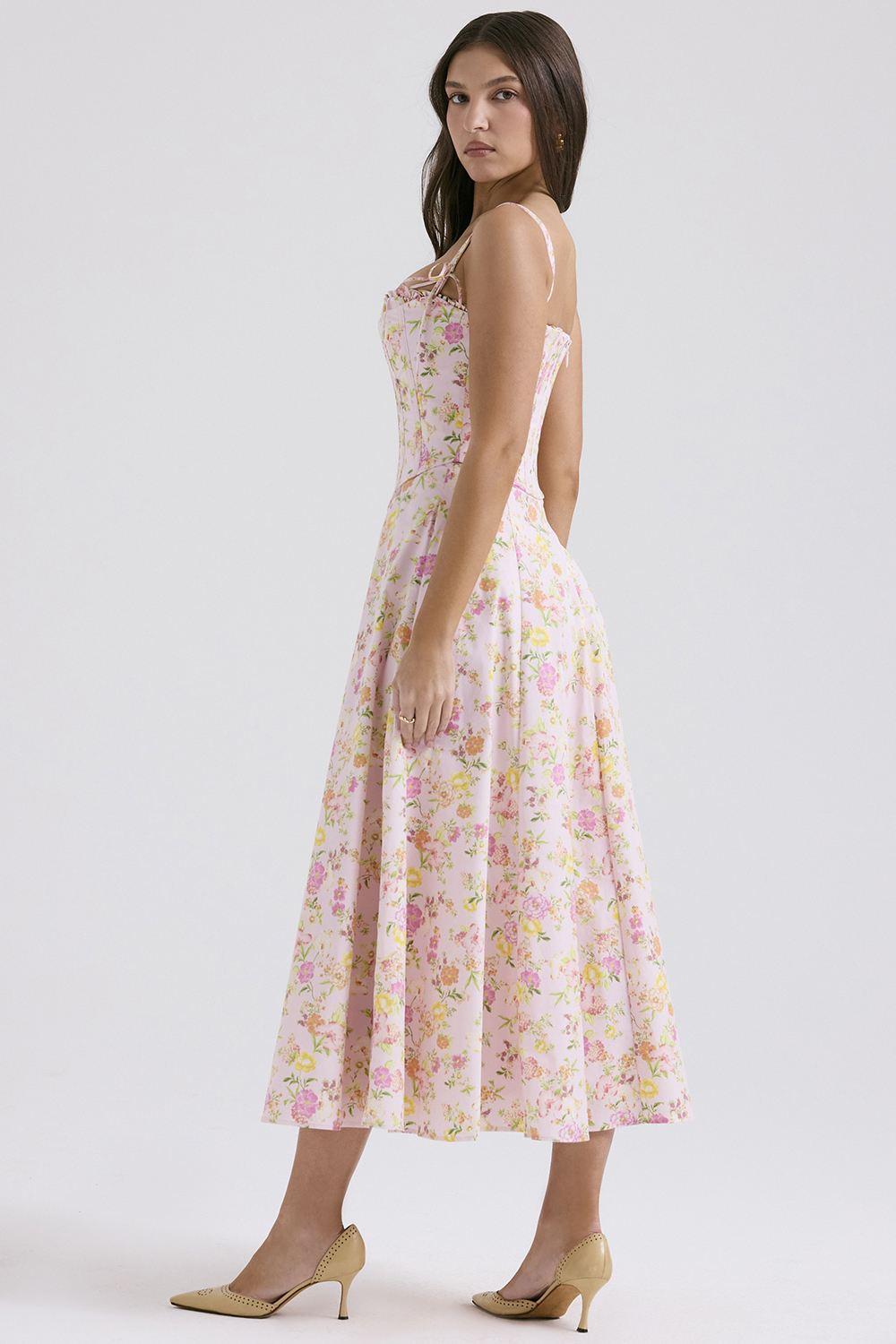 Clarabelle Pink Meadow Print Cotton Midi Sundress