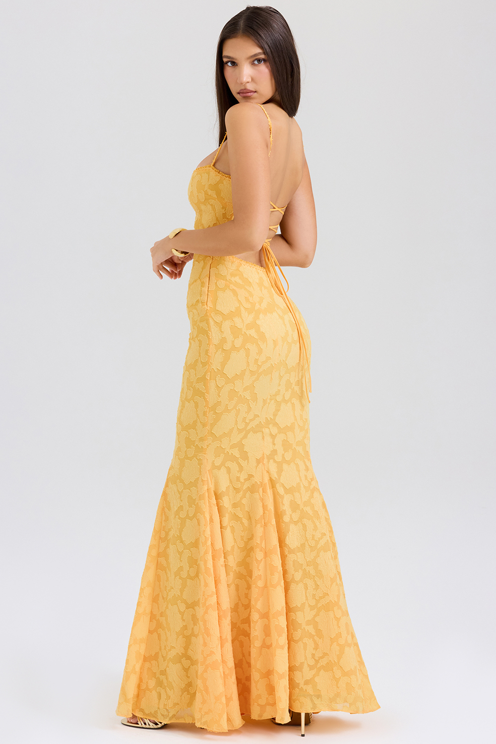Joan Apricot Lace Up Back Maxi Dress