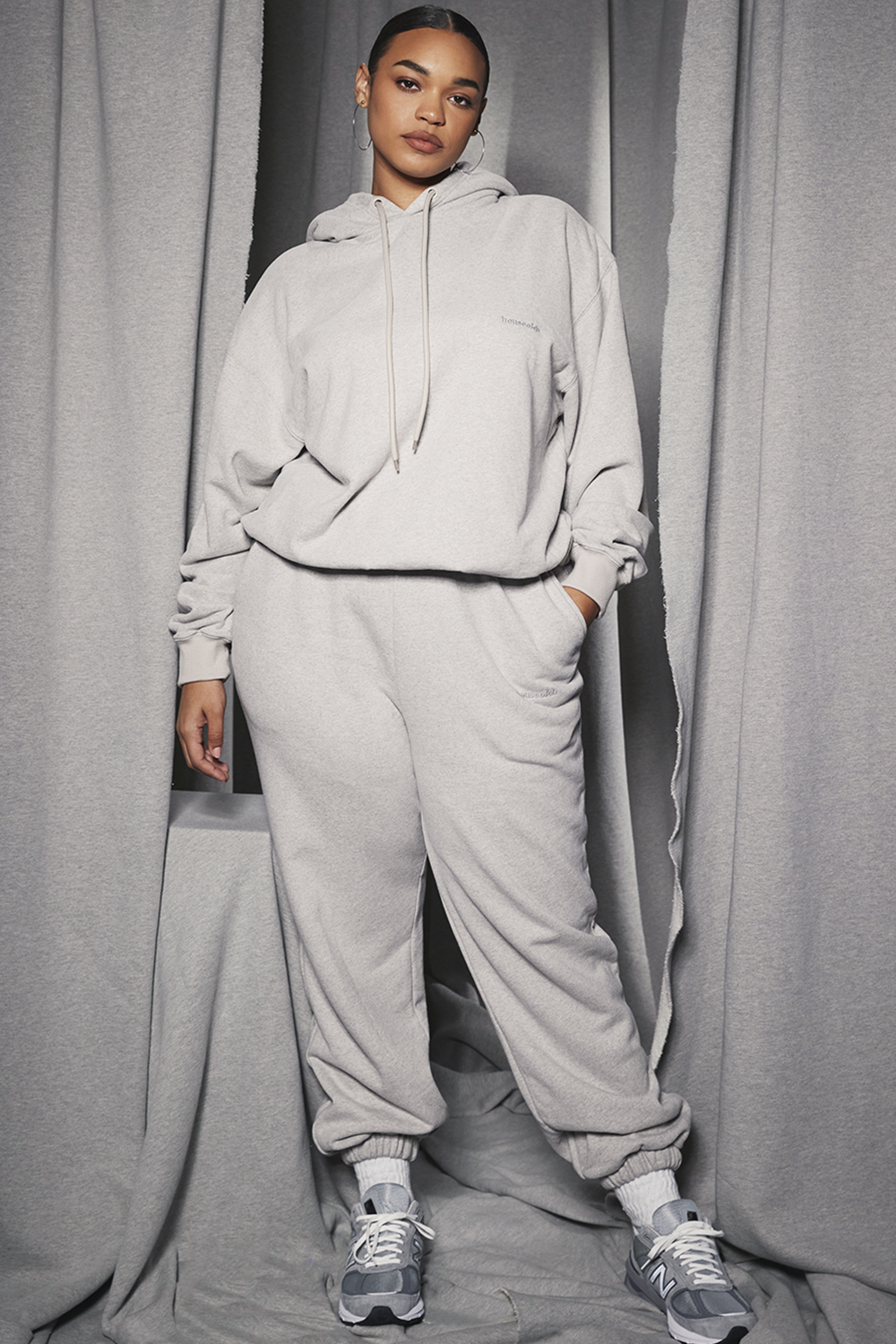 Halo Light Grey Cotton Fleece-Back Oversized Hoodie