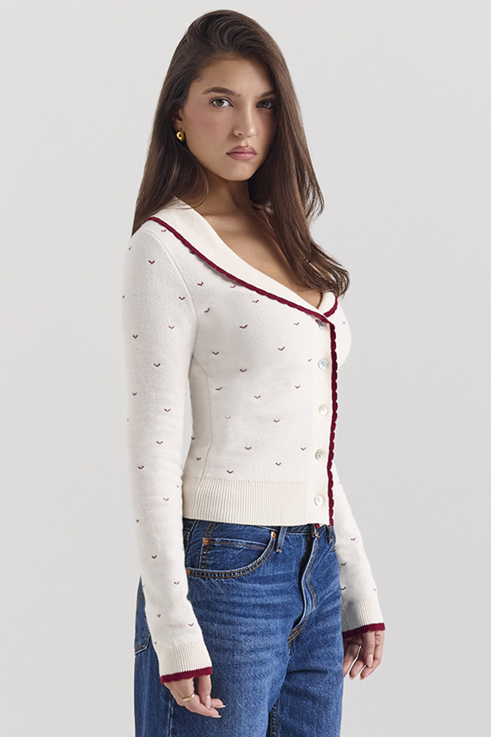 Marla Ivory Cashmere Blend Trimmed Cardigan