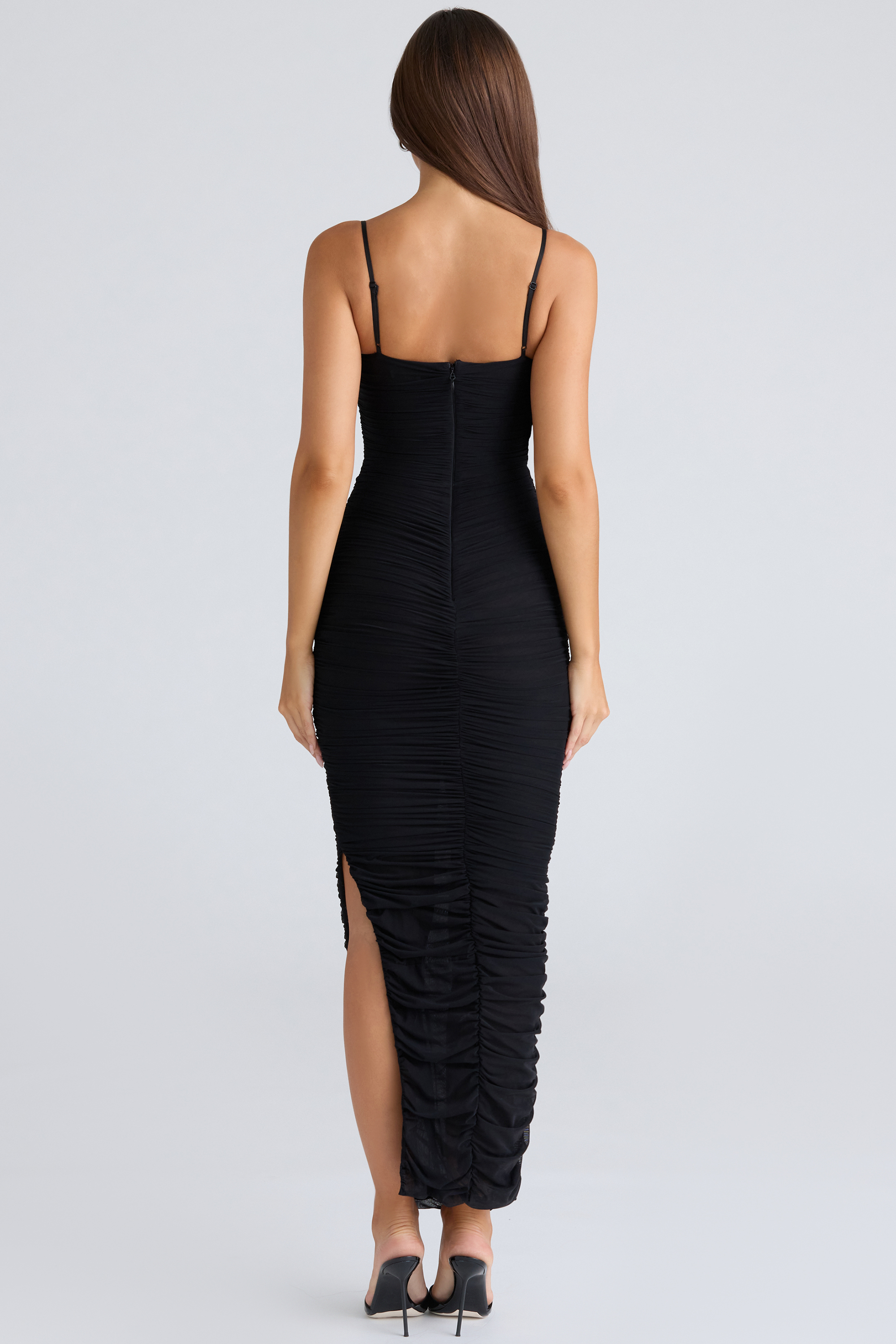 Fornarina Black Gathered Stretch Mesh Maxi Dress