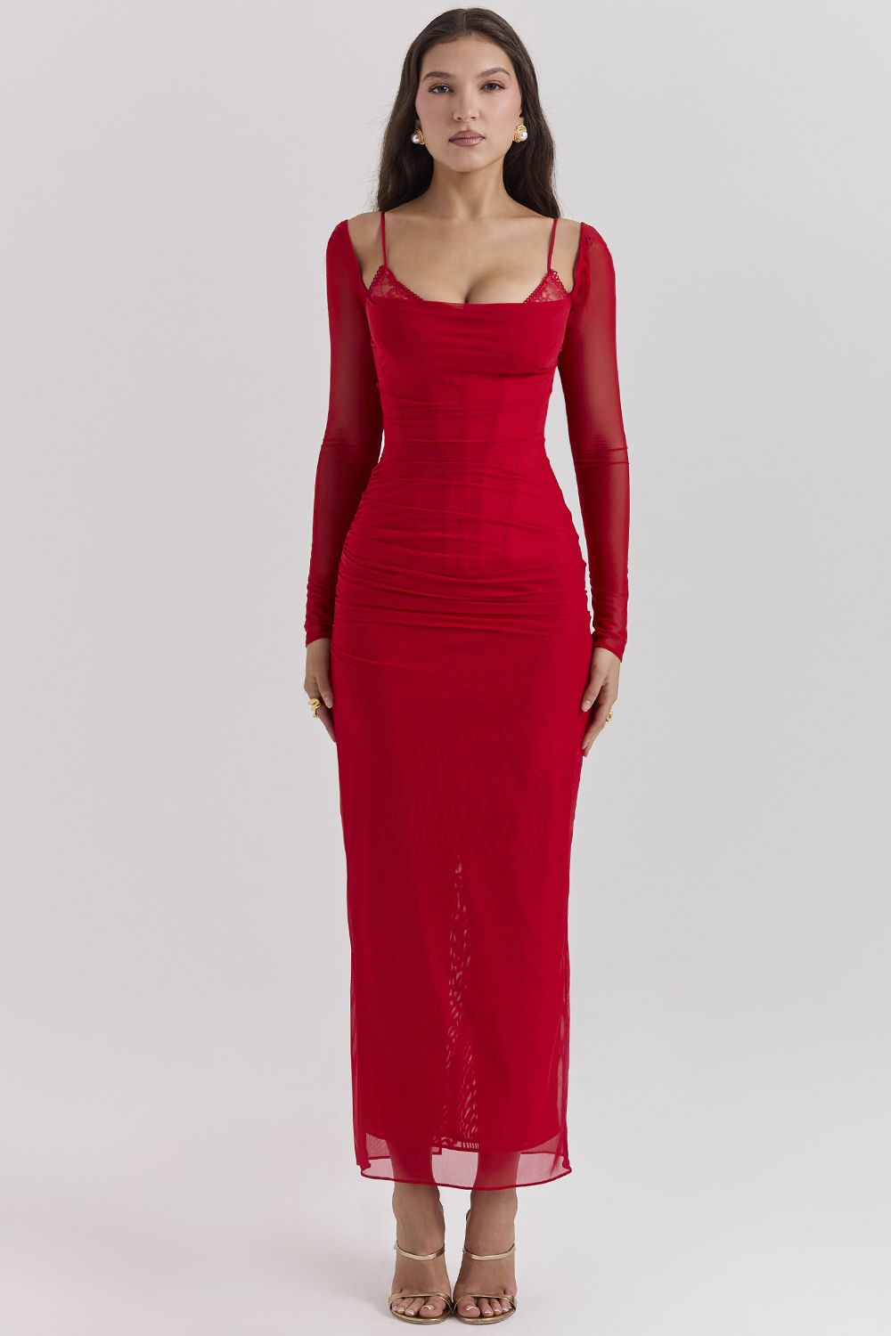 Katarina Scarlet Long Sleeve Maxi Dress