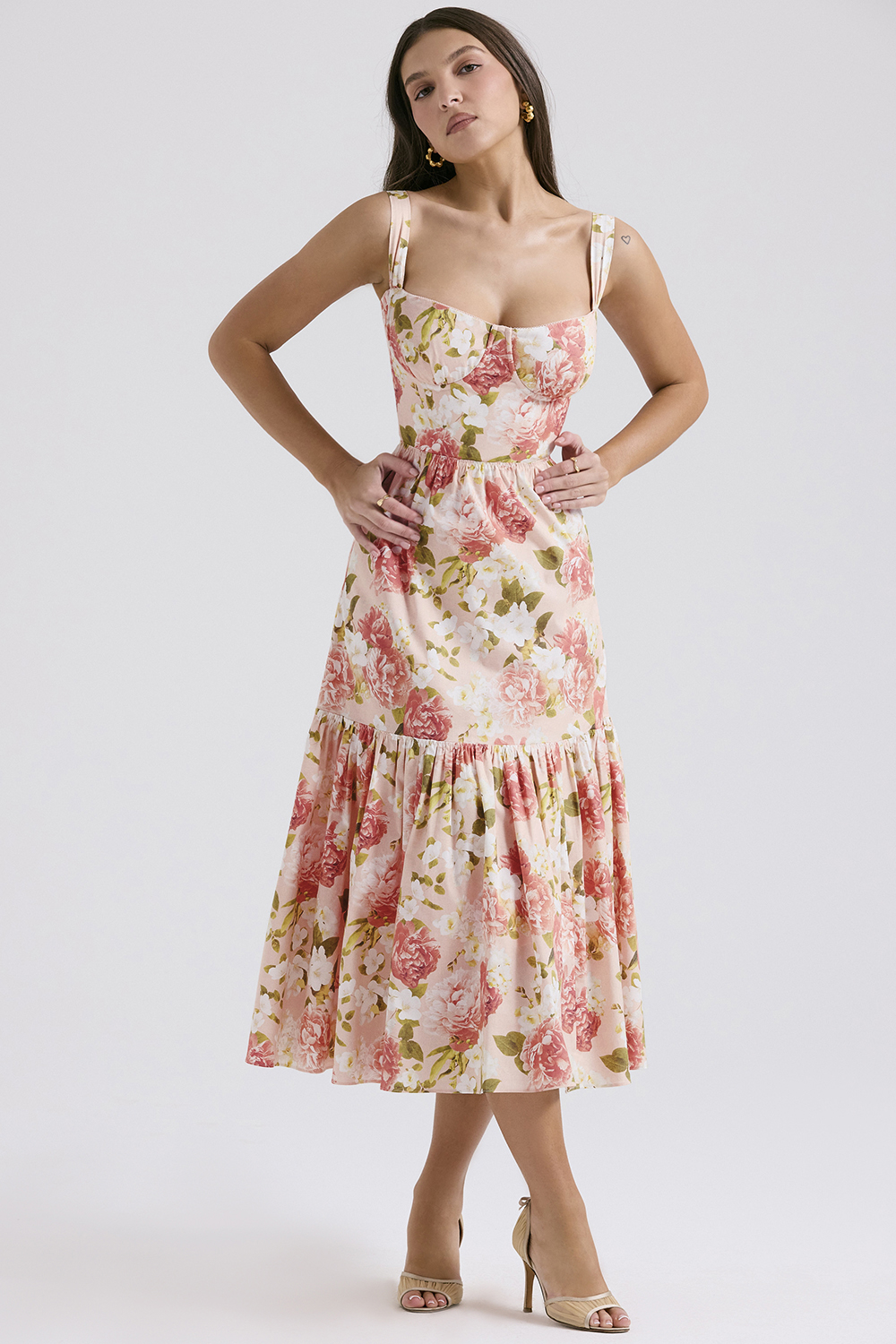 Elia Pink Peony Print Cotton Midi Sundress
