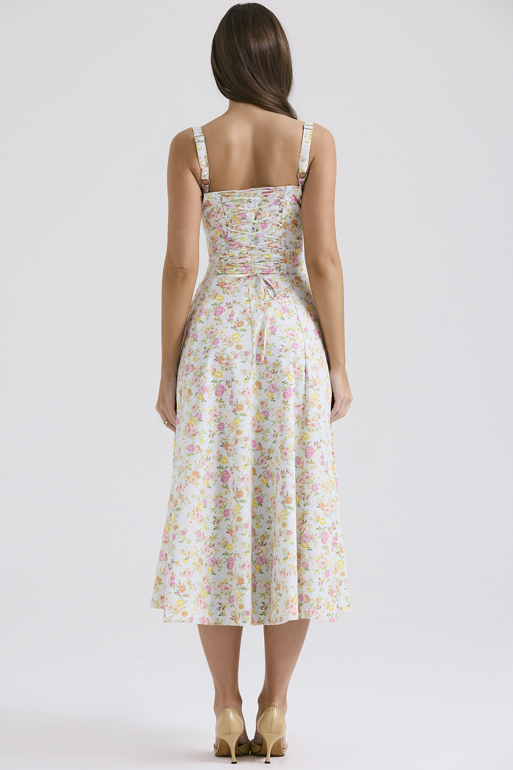 Carmen Pale Blue Meadow Print Cotton Bustier Sundress