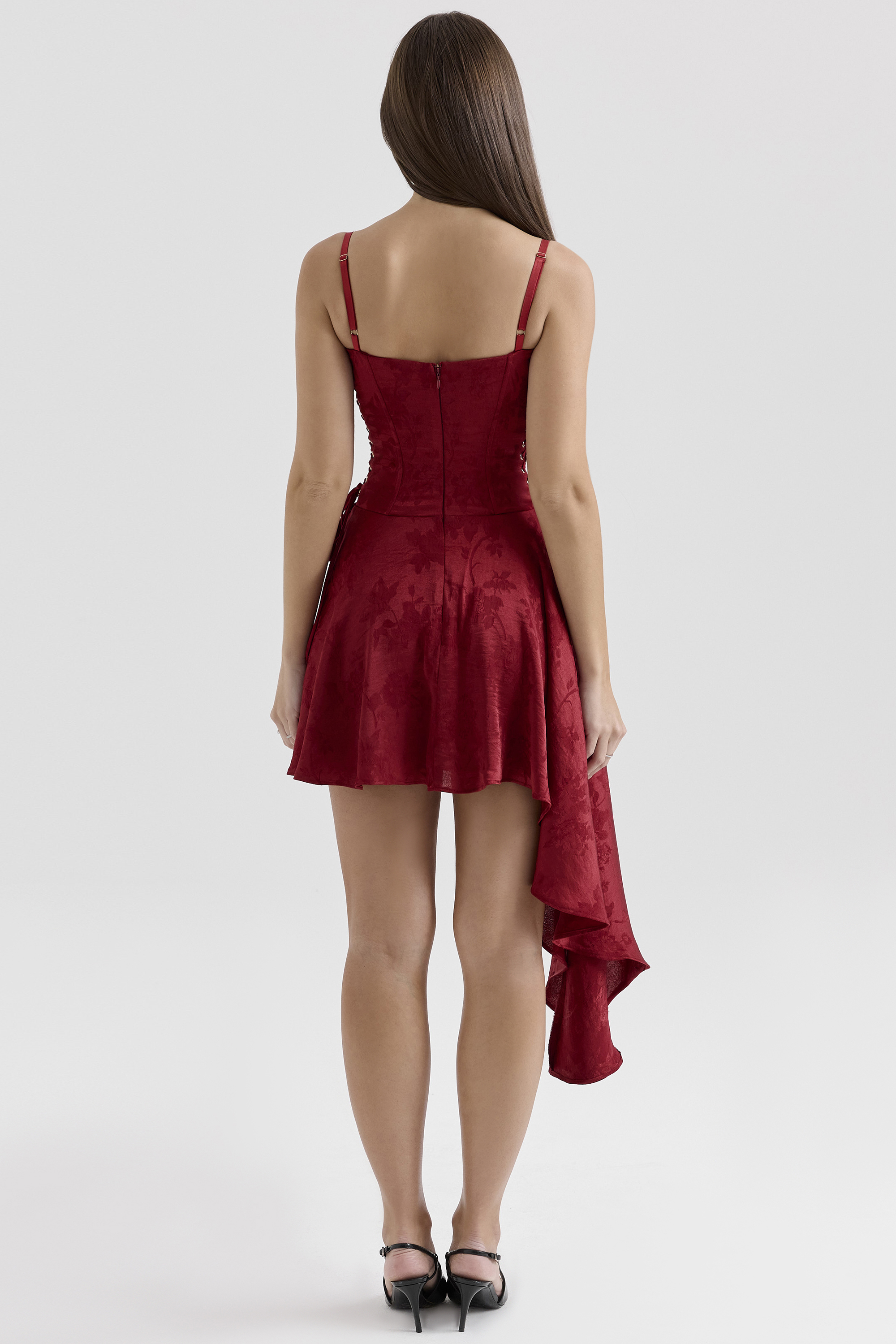 Lola Wine Jacquard Satin Draped Mini Dress