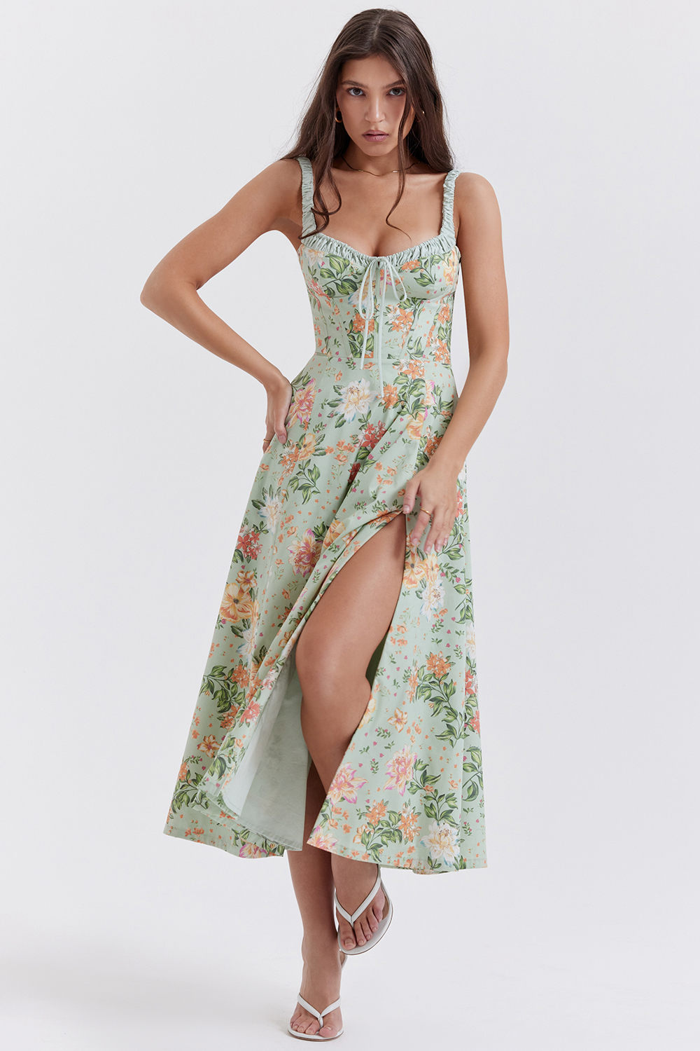 Sabrina Light Jade Print Bustier Sundress