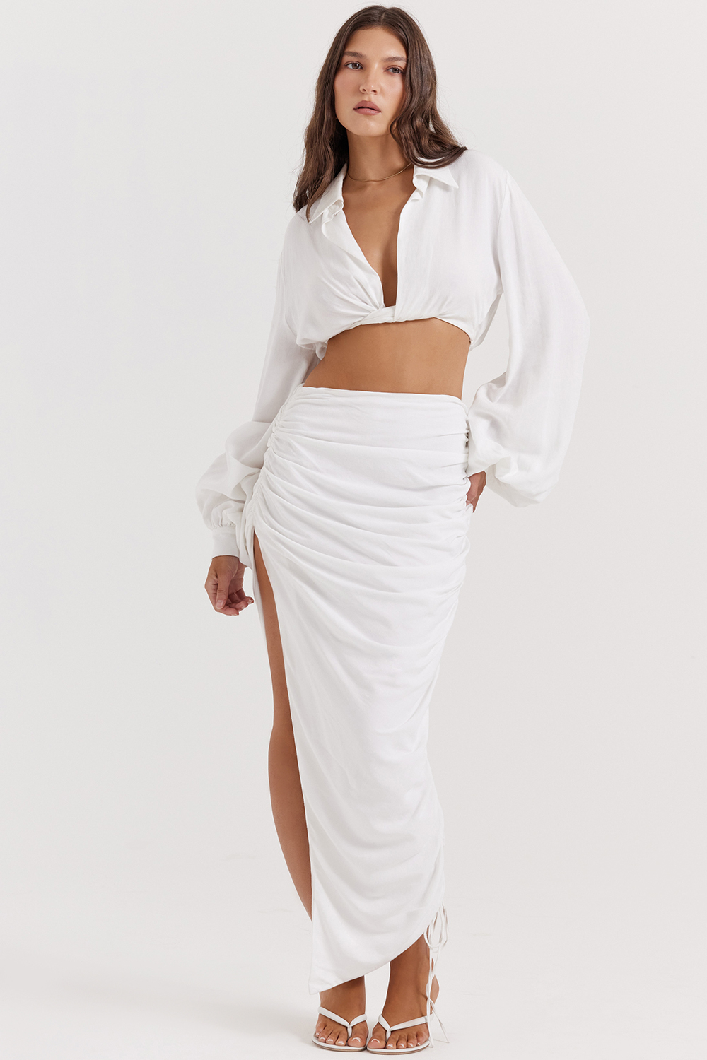Loie White Gathered Maxi Skirt