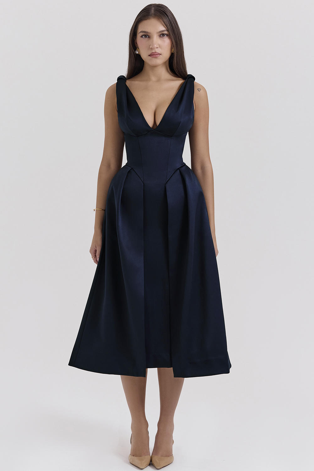 Paloma Midnight Twist Strap Satin Midi Dress - SALE