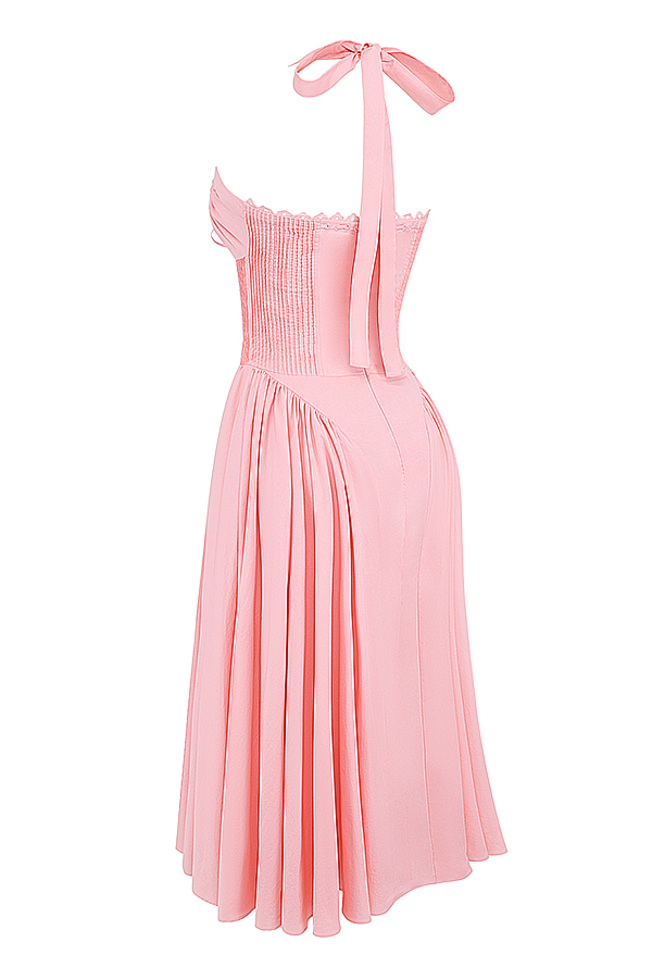 Adabella Rose Pink Cotton Halter Midi Sundress