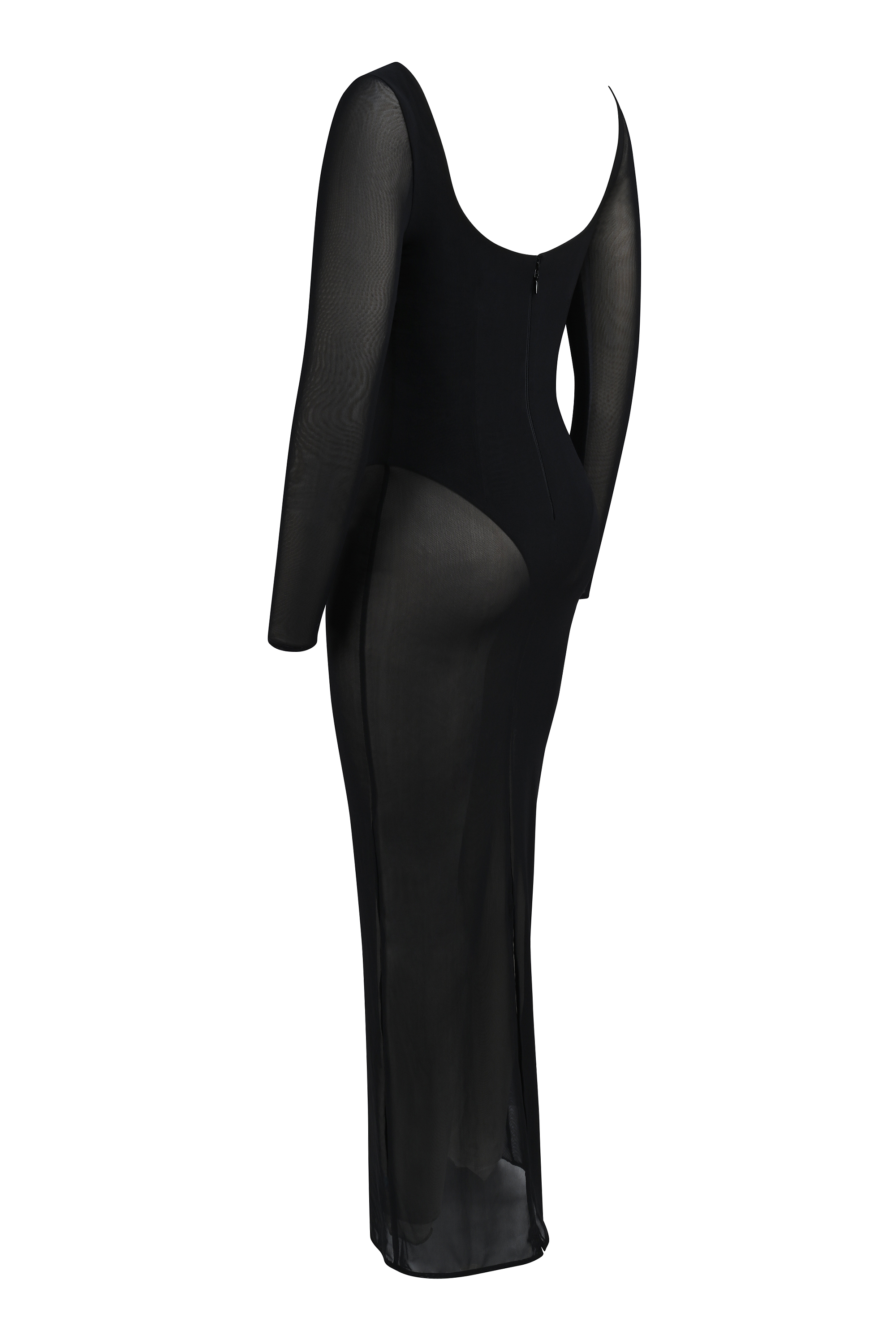 Everly Black Mesh Maxi Dress with Bodysuit