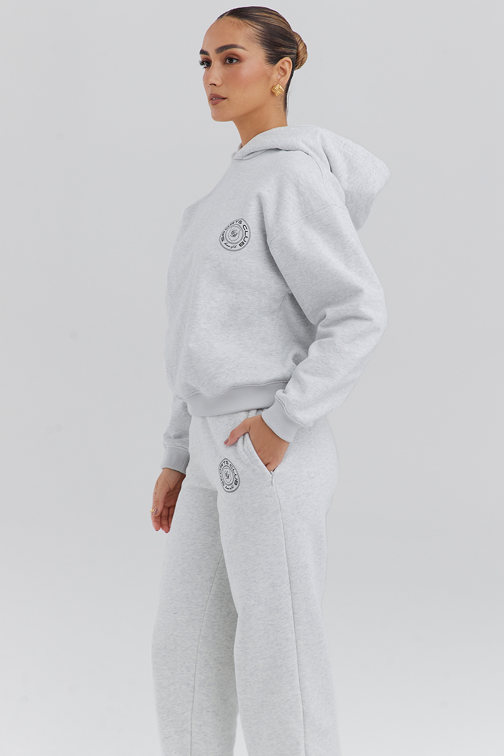 Muse Light Grey Marl Cotton Fleece-Back Hoodie